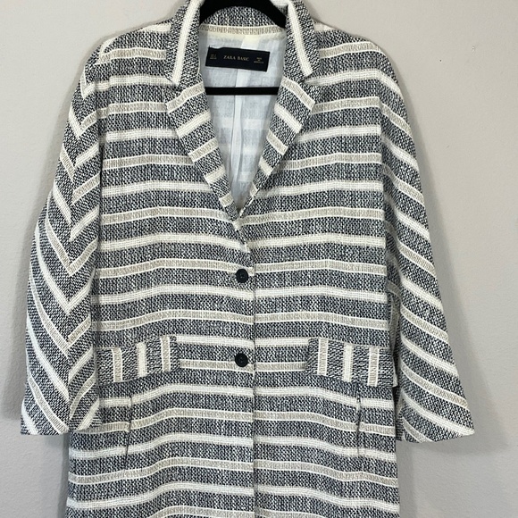 Zara Basic Coat Striped Knit Lightweight With Pockets 3/4 Sleeves Small - Picture 2 of 7